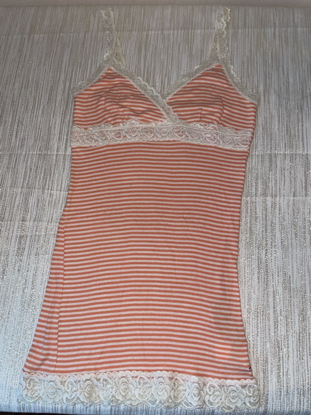 Hollister Peach and White Striped Lace-Trim Slip